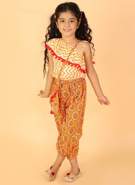 Orange Colour KID1 Sassy Girls Frill top with pants and bag Kids Wear Collection K22PG186WHOR